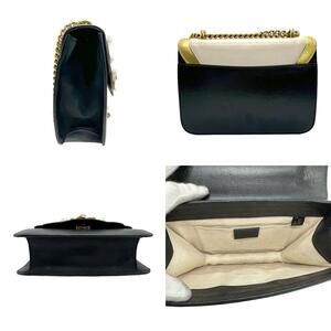 Gucci black Ivory White shoulder leather gold faux bag pearl